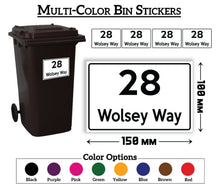 Set of 4 Customised Wheelie Bin Vinyl Stickers with House Number & Street Name - wheeliebinnumbers.net