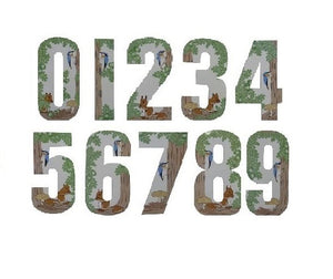 Squirrel/Woodland Design 17cm Wheelie Bin Number - Pack of 3 - wheeliebinnumbers.net